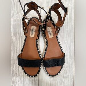 Valentino Garavani Rockstud Espadrilles Flat Sandals Black/beige different-sizes